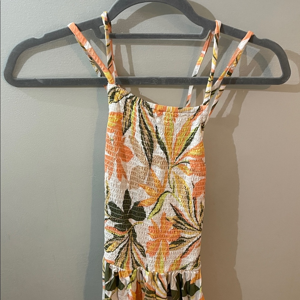 Roxy Floral Halter Maxi Dress in Peach, Olive & Cream Floral Print, L - Picture 6 of 10